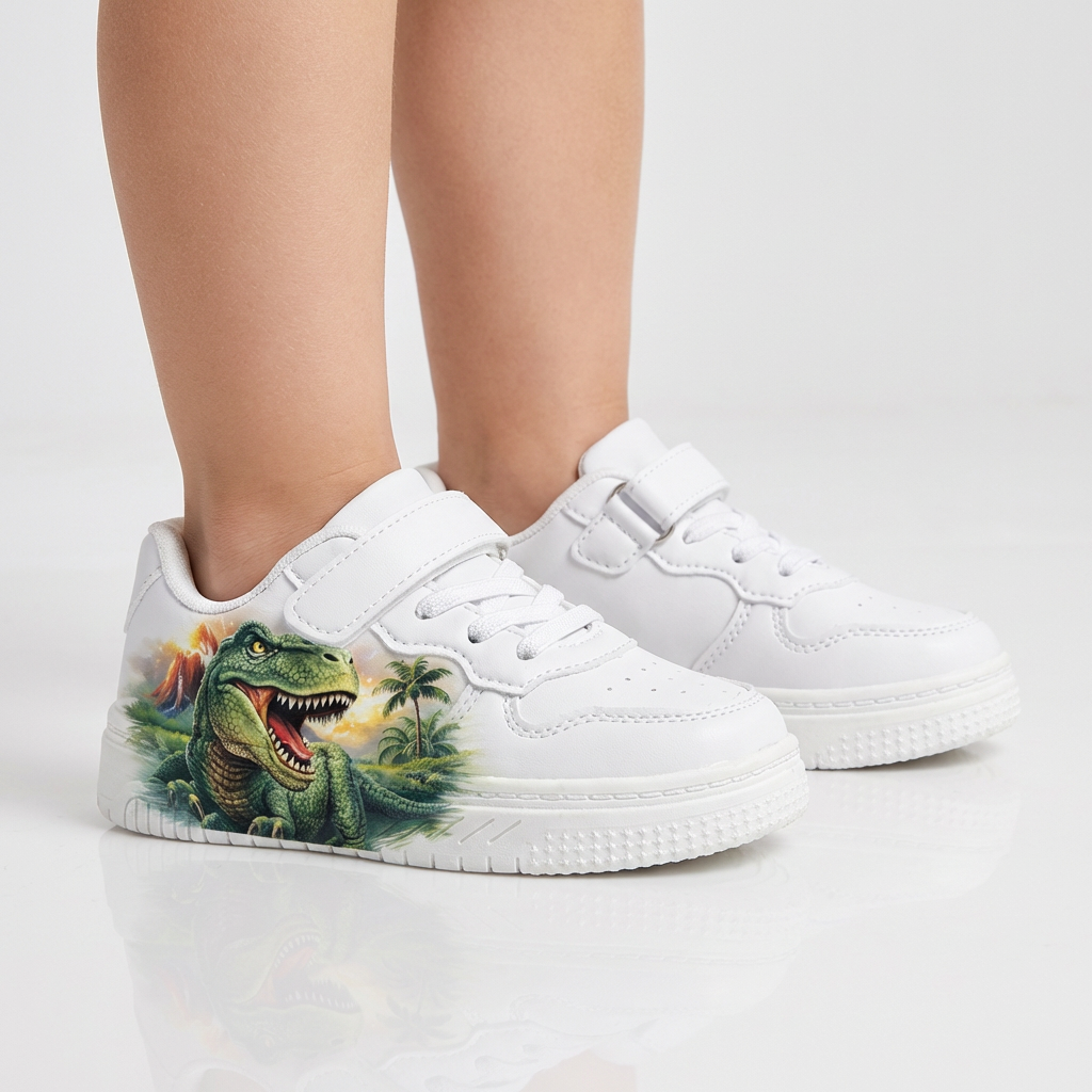 Premium White Dinosaur Sneakers for Kids (Ages 2–12)