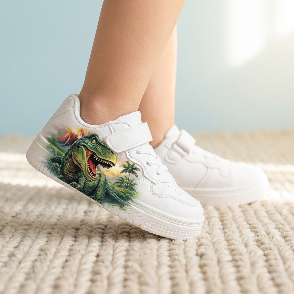 Premium White Dinosaur Sneakers for Kids (Ages 2–12)