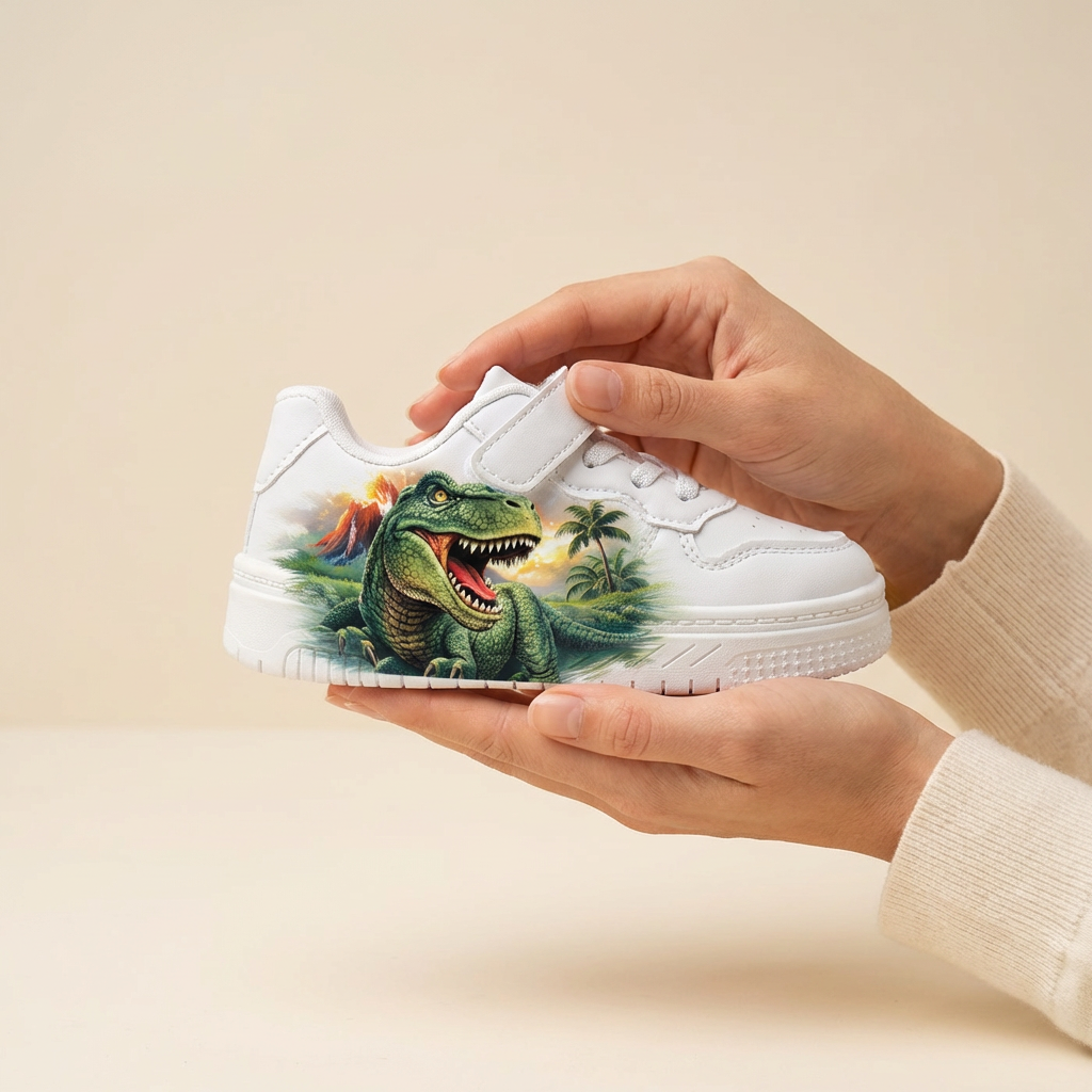 Premium White Dinosaur Sneakers for Kids (Ages 2–12)