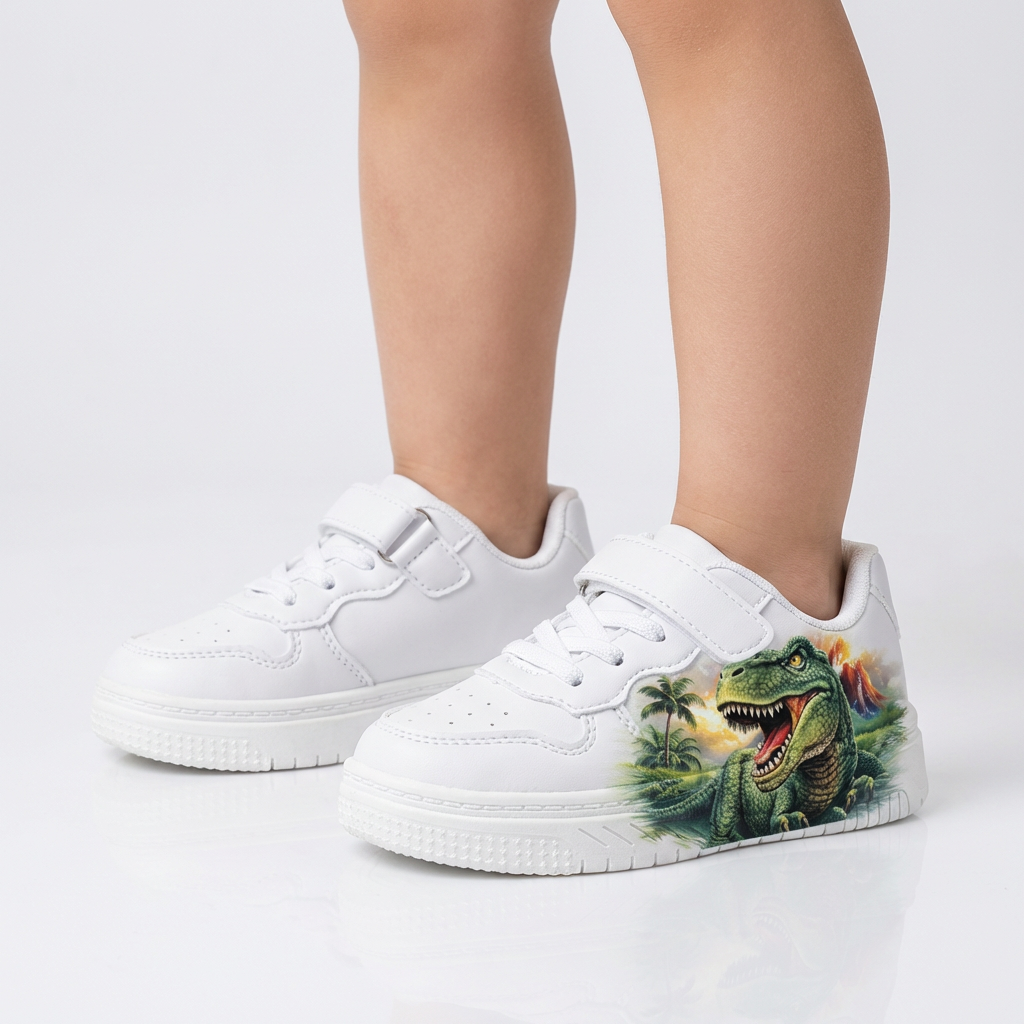 Premium White Dinosaur Sneakers for Kids (Ages 2–12)