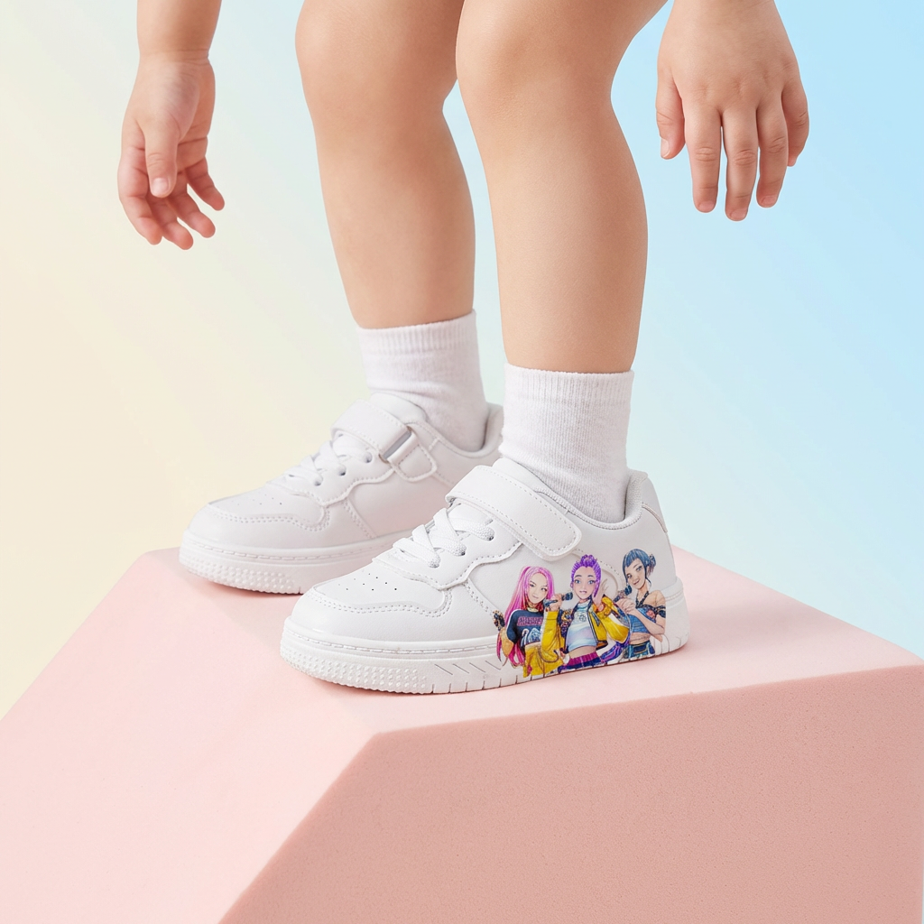 Trendy White KPop Sneakers for Kids (Ages 3–12)
