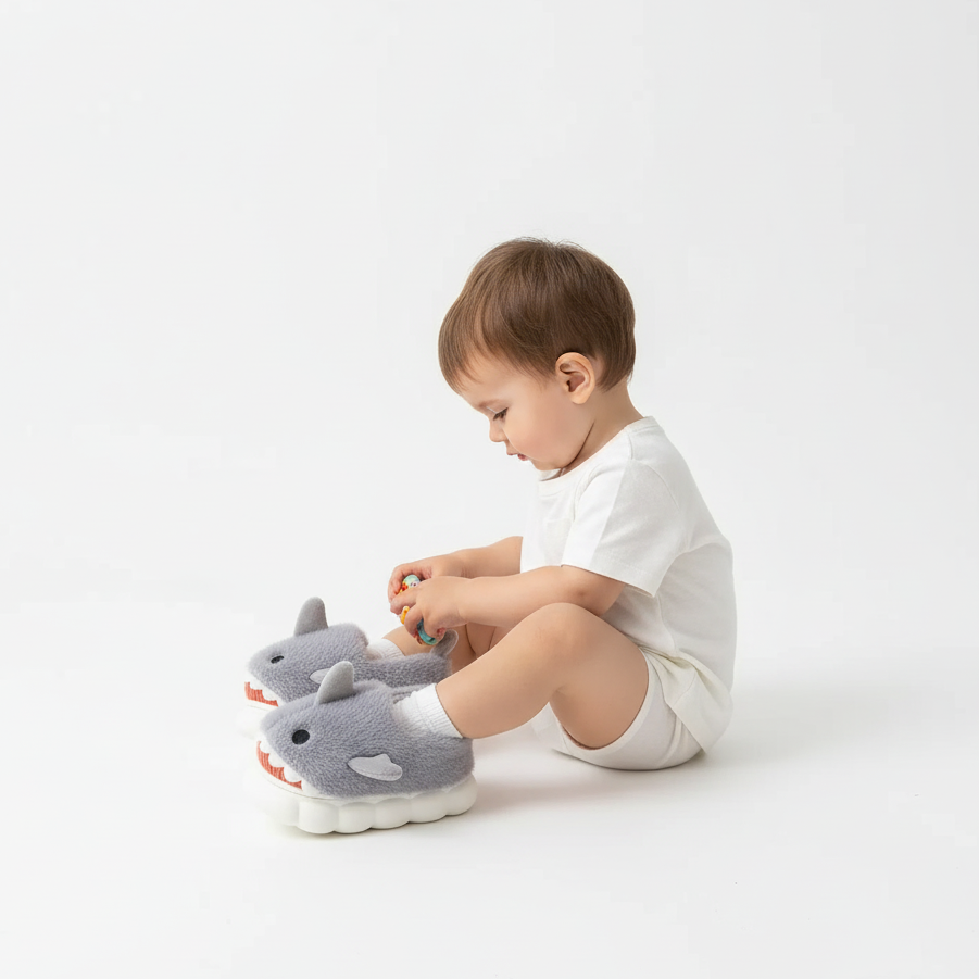 Plush Shark Slippers Warm and Non-Slip Ages 3-14