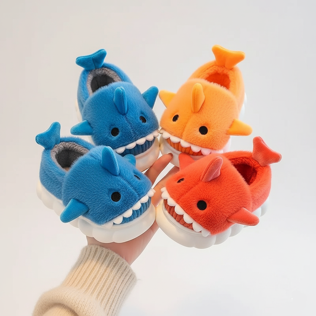 Plush Shark Slippers Warm and Non-Slip Ages 3-14
