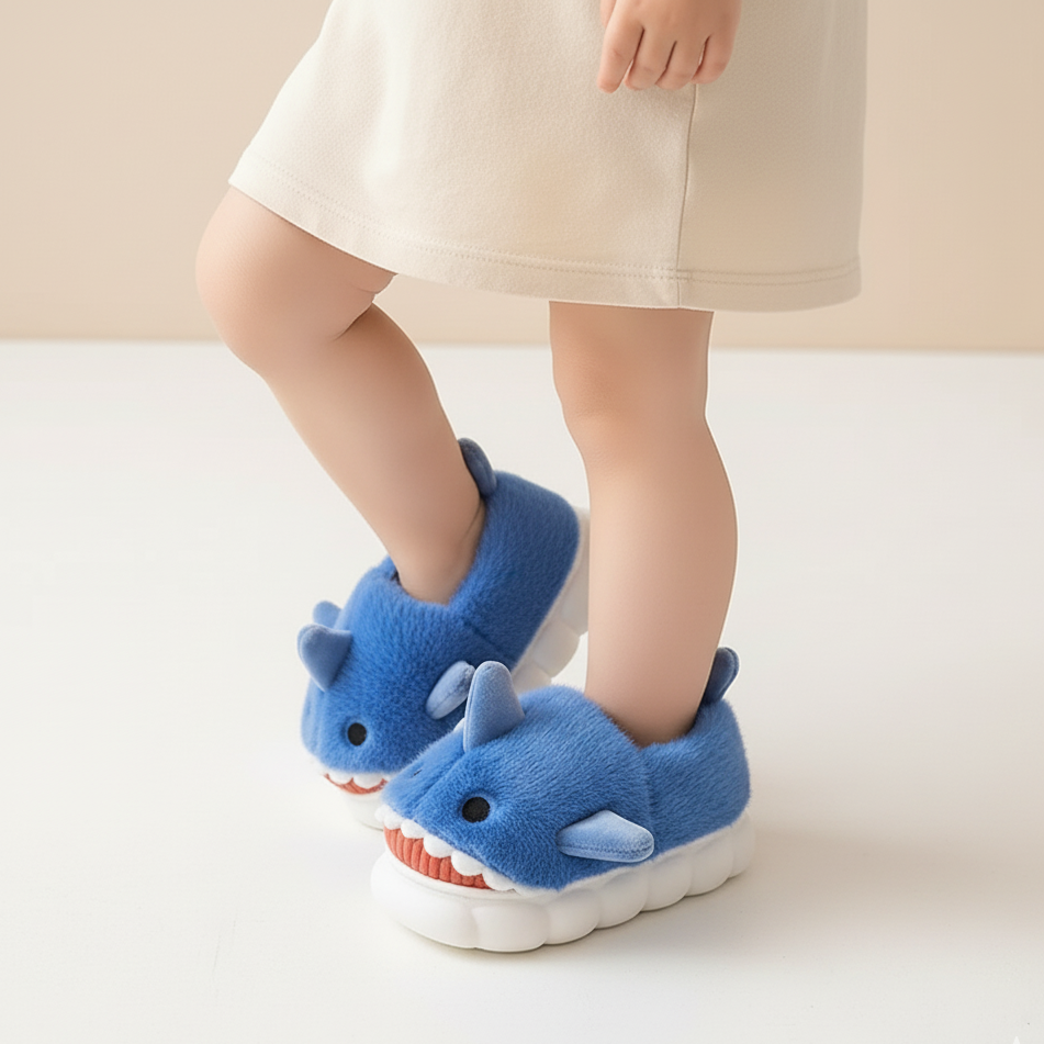 Plush Shark Slippers Warm and Non-Slip Ages 3-14